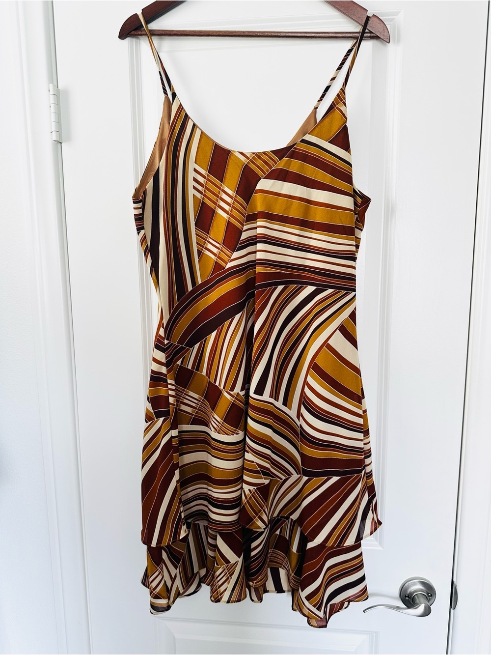 A Wild Thyme Mustard Brown Striped Mini Dress 70s Boho Fall Size 16